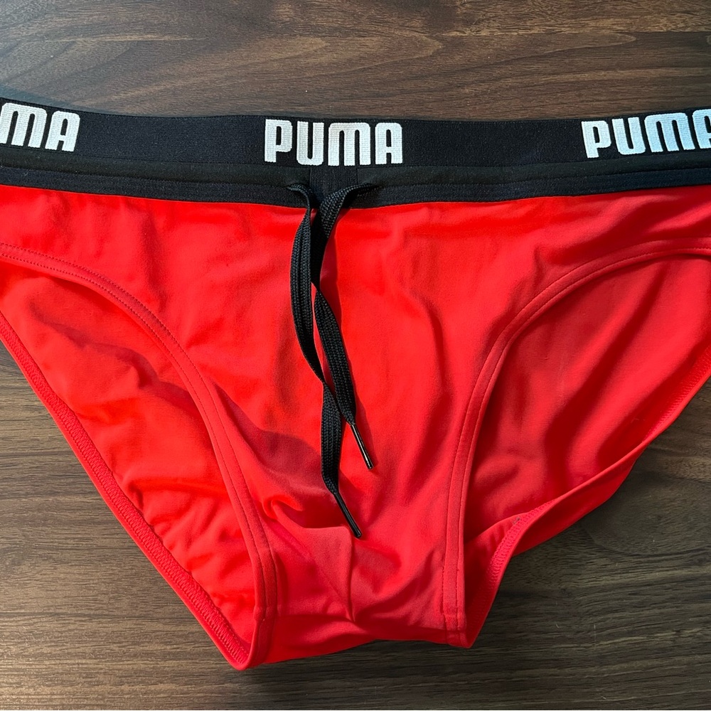 PUMA Red Swim Briefs with Black Waistband